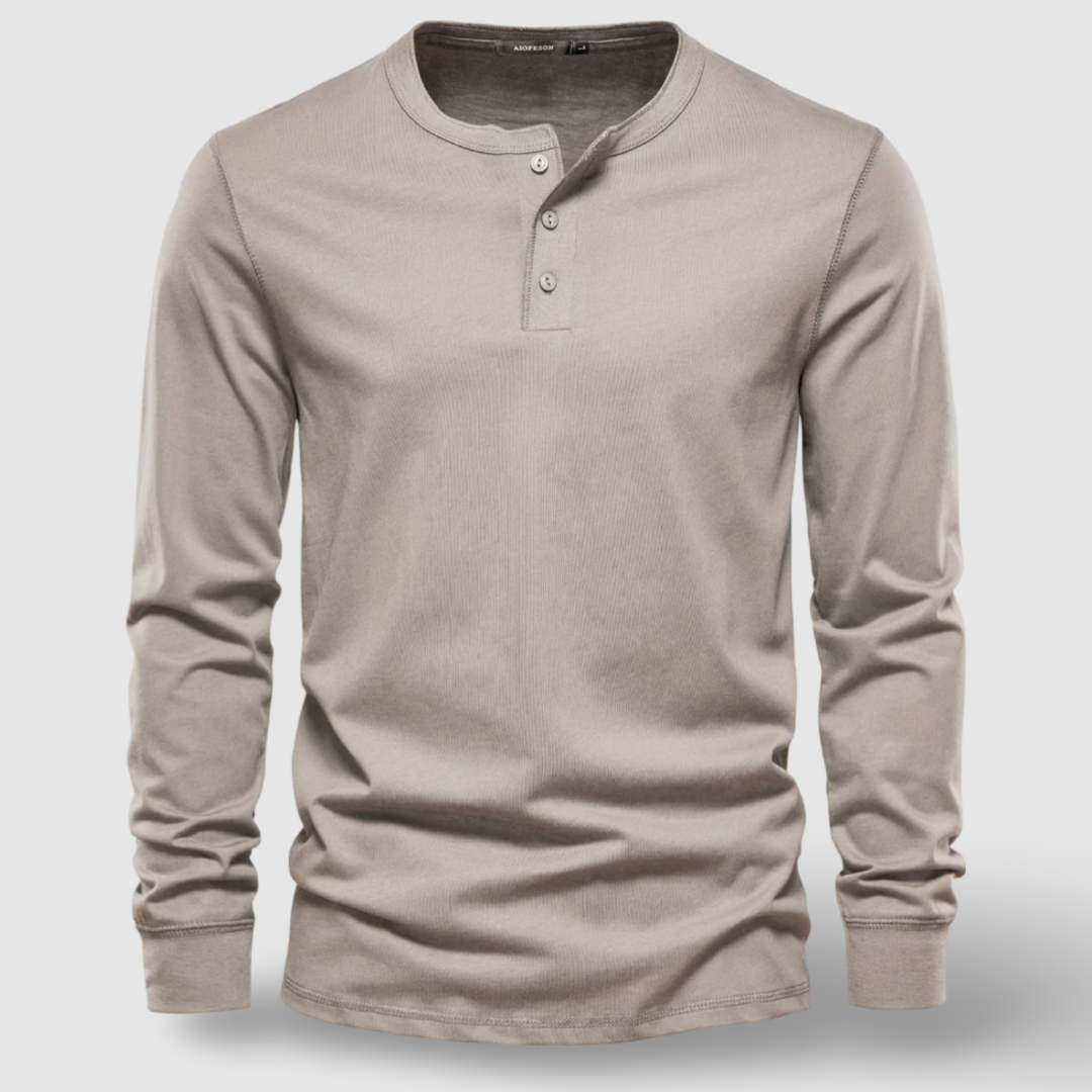 Elegancka Bawełniana Koszula Henley z Długim Rękawem