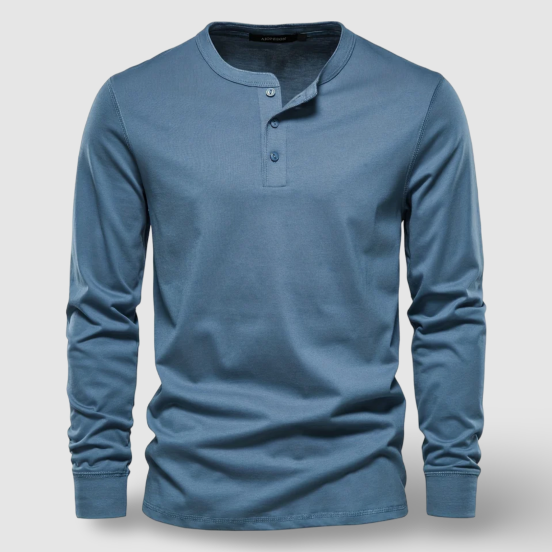 Elegancka Bawełniana Koszula Henley z Długim Rękawem