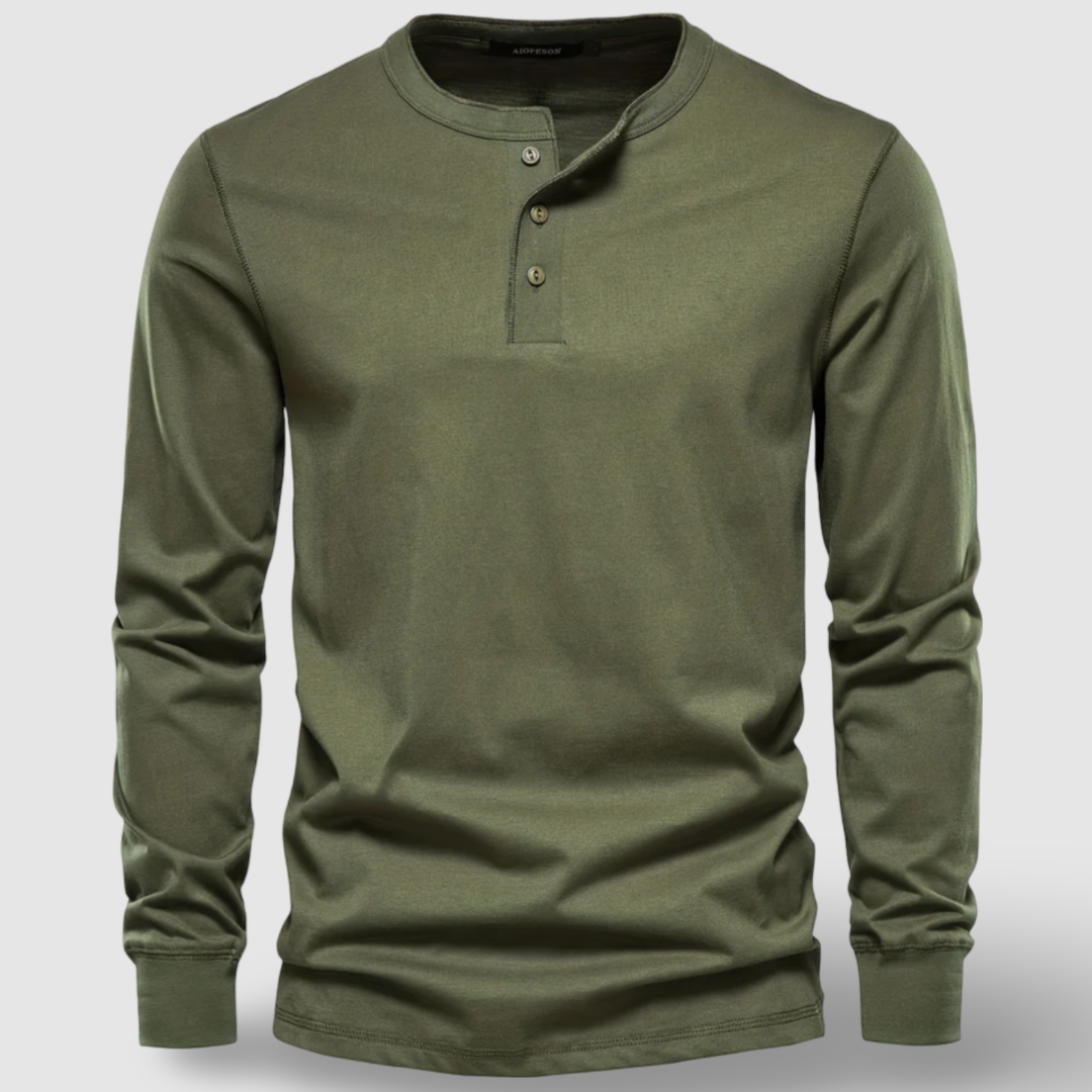 Elegancka Bawełniana Koszula Henley z Długim Rękawem