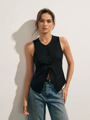 Koszulka na ramiączkach z mieszanki lnu z guzikami