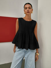 Bluzka bez rękawów z plisowanym peplum