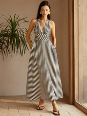 Sukienka bez pleców z kieszeniami Stripe
