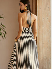 Sukienka bez pleców z kieszeniami Stripe