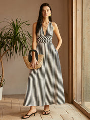 Sukienka bez pleców z kieszeniami Stripe