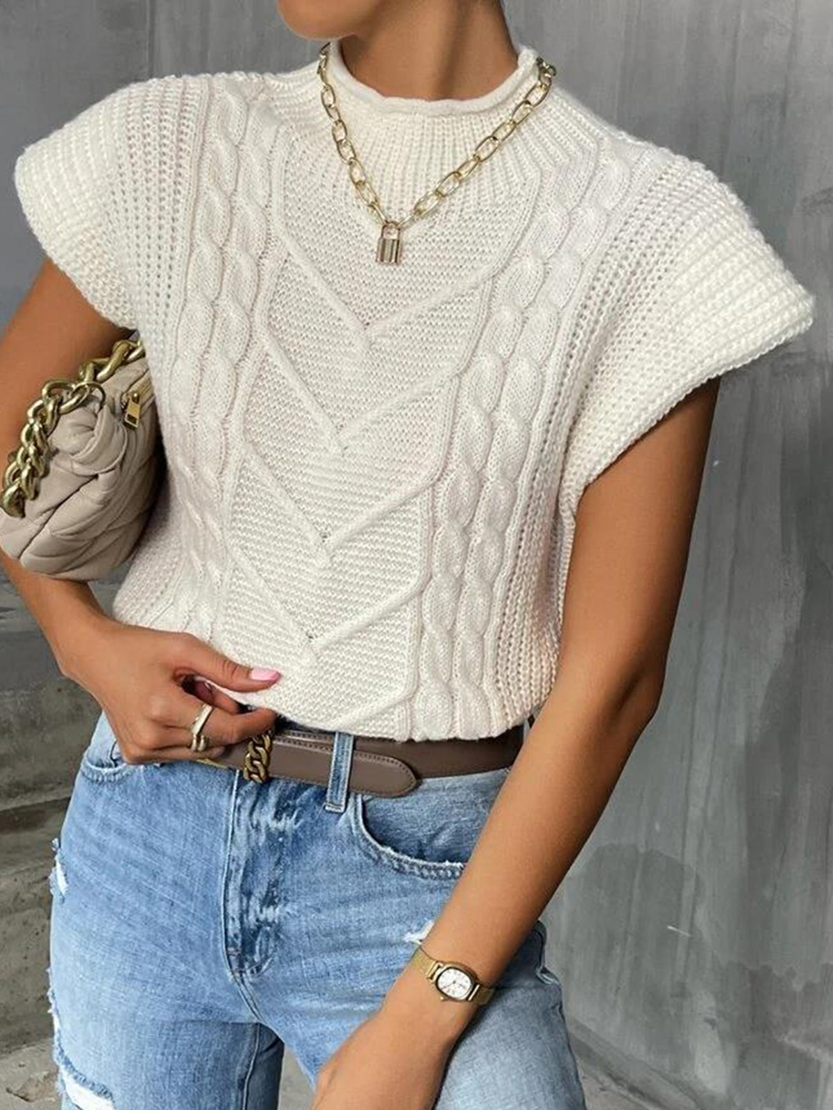 Gładki sweter bez rękawów