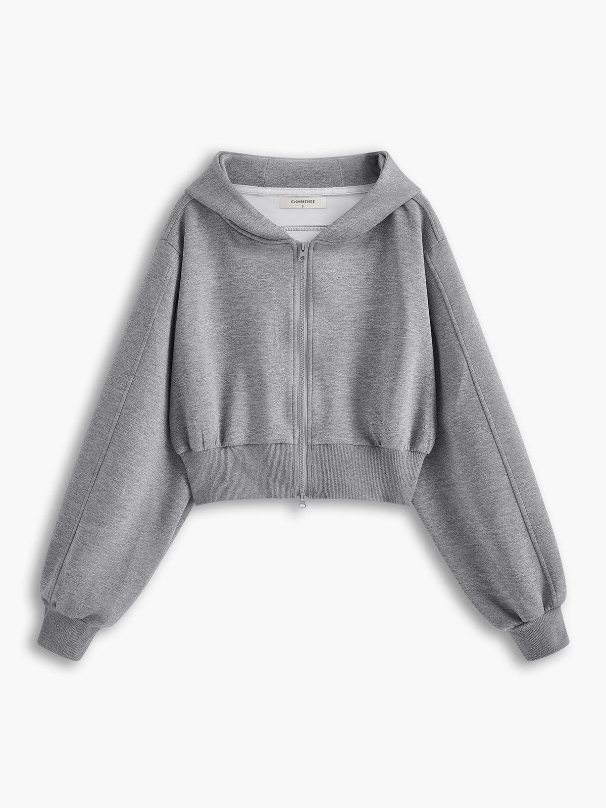 Solidny crop hoodie z długim rękawem na zamek