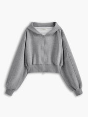 Solidny crop hoodie z długim rękawem na zamek