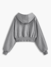 Solidny crop hoodie z długim rękawem na zamek