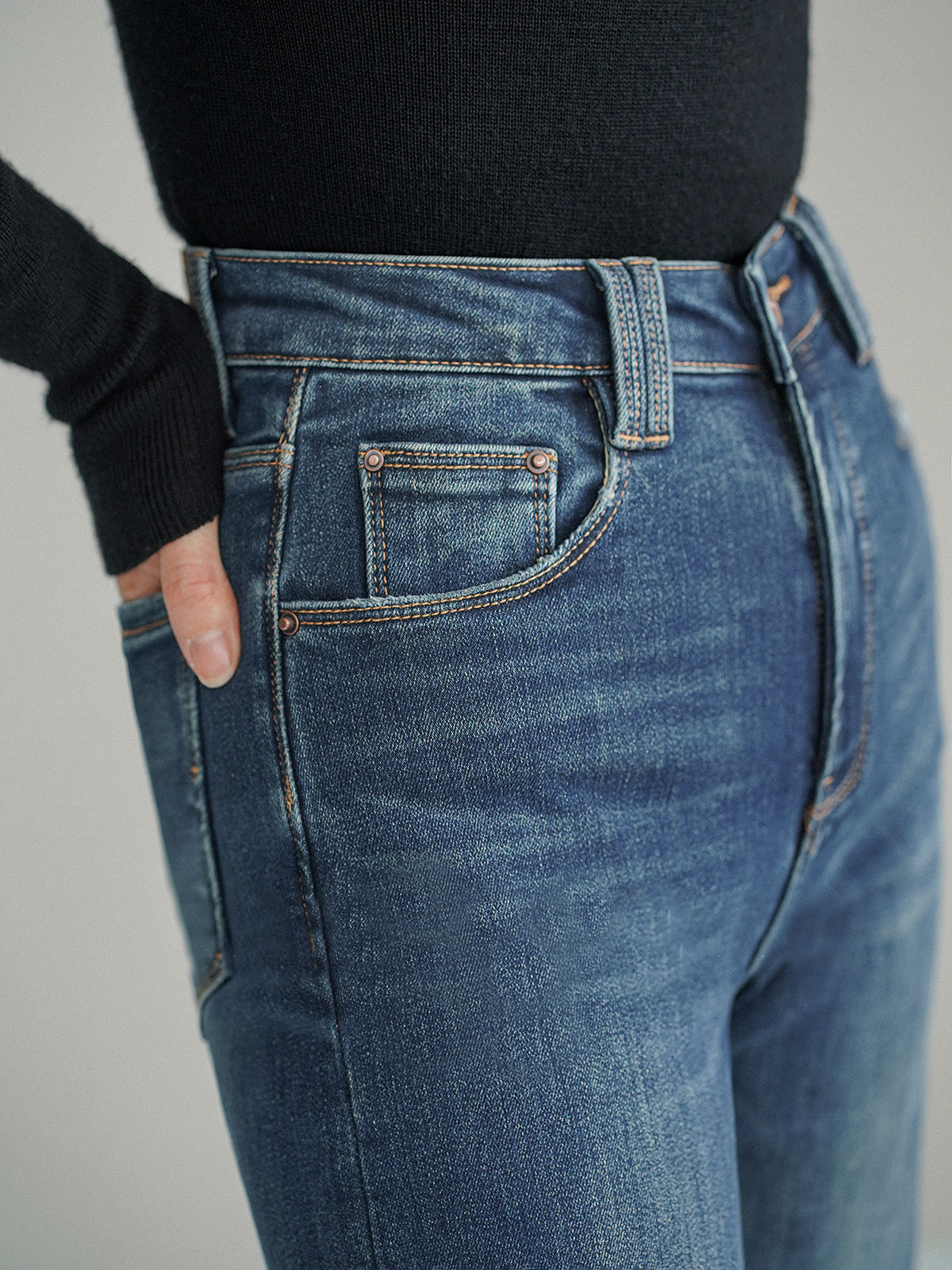 Jeansy Bootcut z Wysokim Stanem Bez Pasa