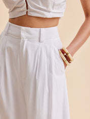 Bawełnowe Spodnie o Średnim Talii z Szerokimi Nogawkami i Kieszeniami