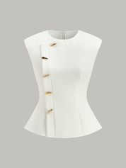 Top Peplum bez rękawów z metalowymi guzikami