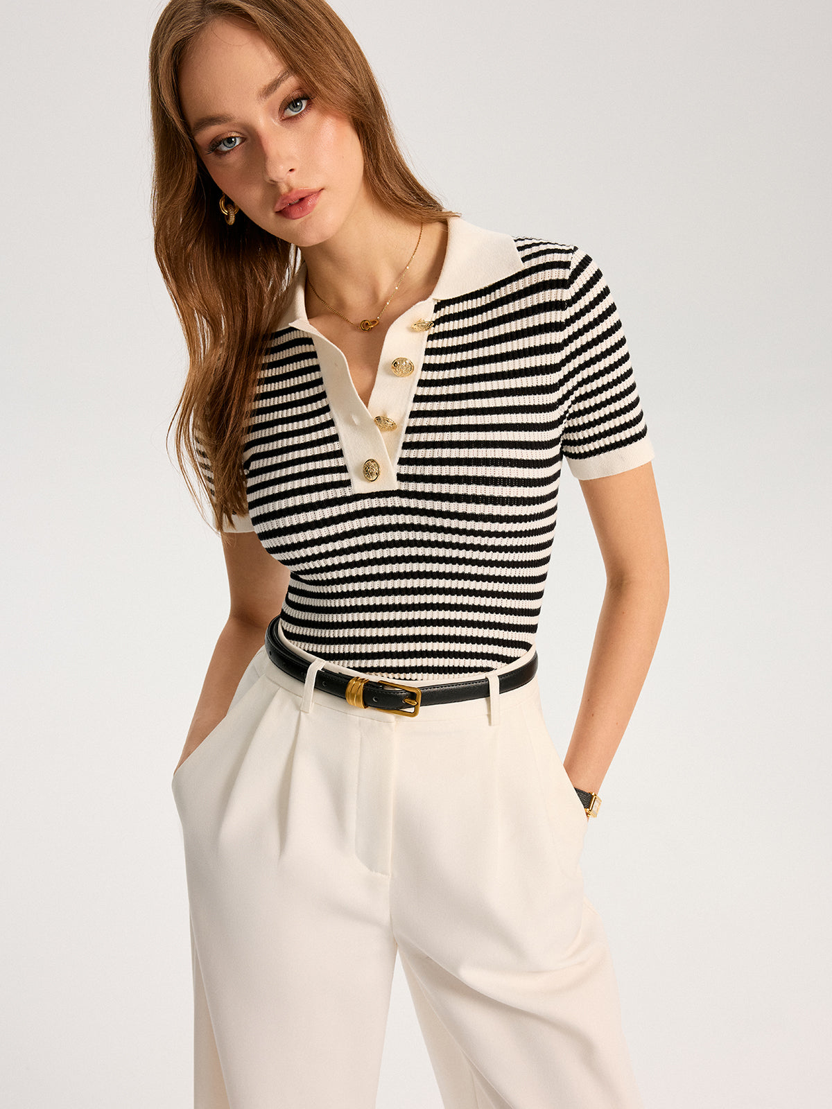 Metalowy Przycisk Wzorzysty Sweter Polo