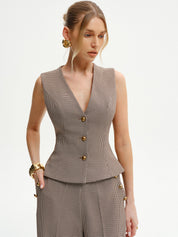 Kamizelka V-Neck w wzór houndstooth