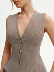 Kamizelka V-Neck w wzór houndstooth
