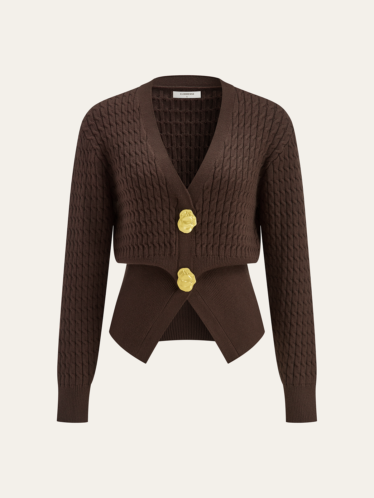 Metalowy przycisk V-Neck sweter z warkoczem