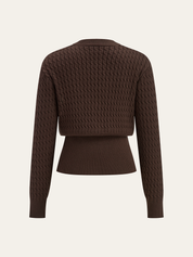 Metalowy przycisk V-Neck sweter z warkoczem
