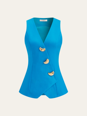 Bez rękawów kamizelka V-Neck z metalowymi guzikami