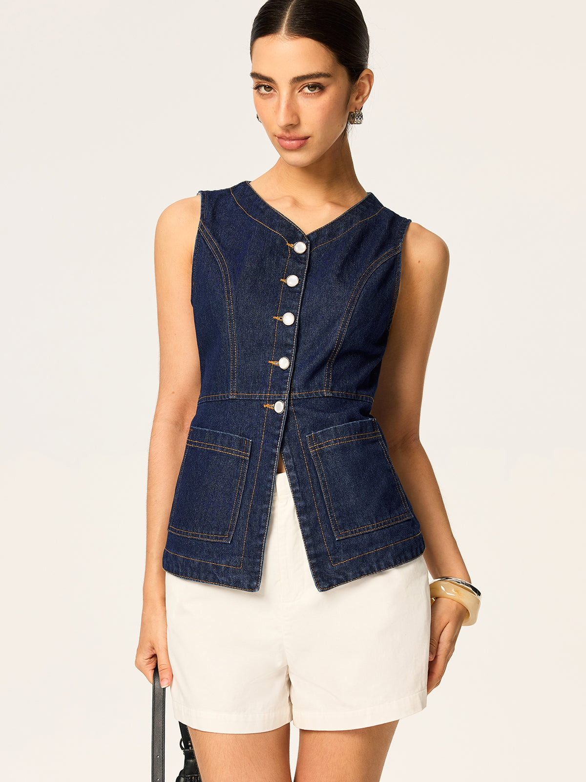 Denim Slim Button Bezrękawnik