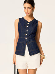 Denim Slim Button Bezrękawnik