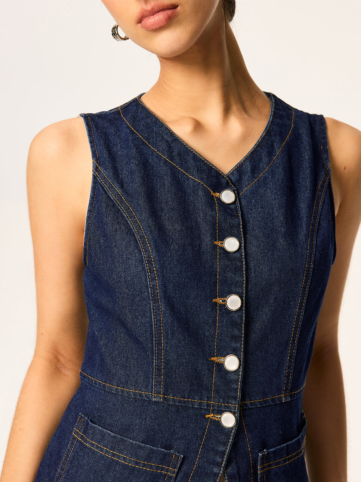 Denim Slim Button Bezrękawnik