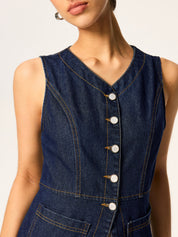 Denim Slim Button Bezrękawnik