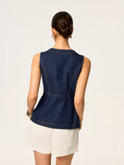 Denim Slim Button Bezrękawnik