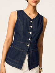 Denim Slim Button Bezrękawnik