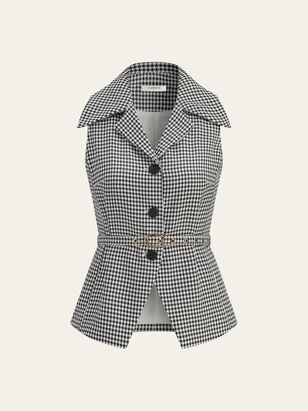 Kamizelka z kołnierzem w wzór houndstooth z paskiem