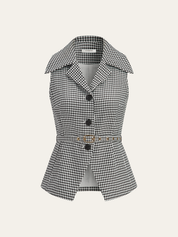Kamizelka z kołnierzem w wzór houndstooth z paskiem
