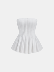 Bawełnowy plisowany top peplum bez ramiączek