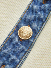 Kamizelka dzianinowa z metalowym guzikiem i denimu