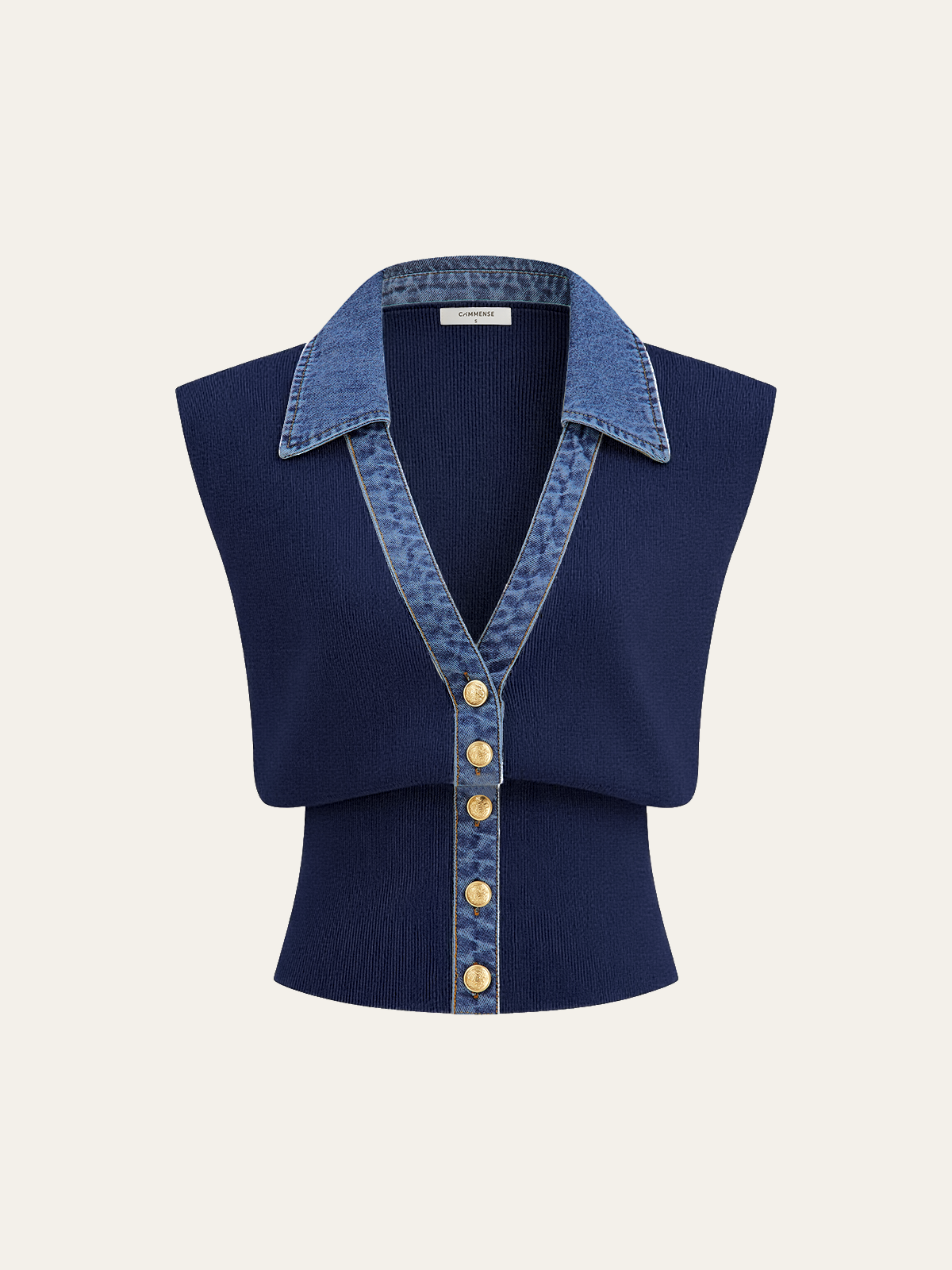 Kamizelka dzianinowa z metalowym guzikiem i denimu