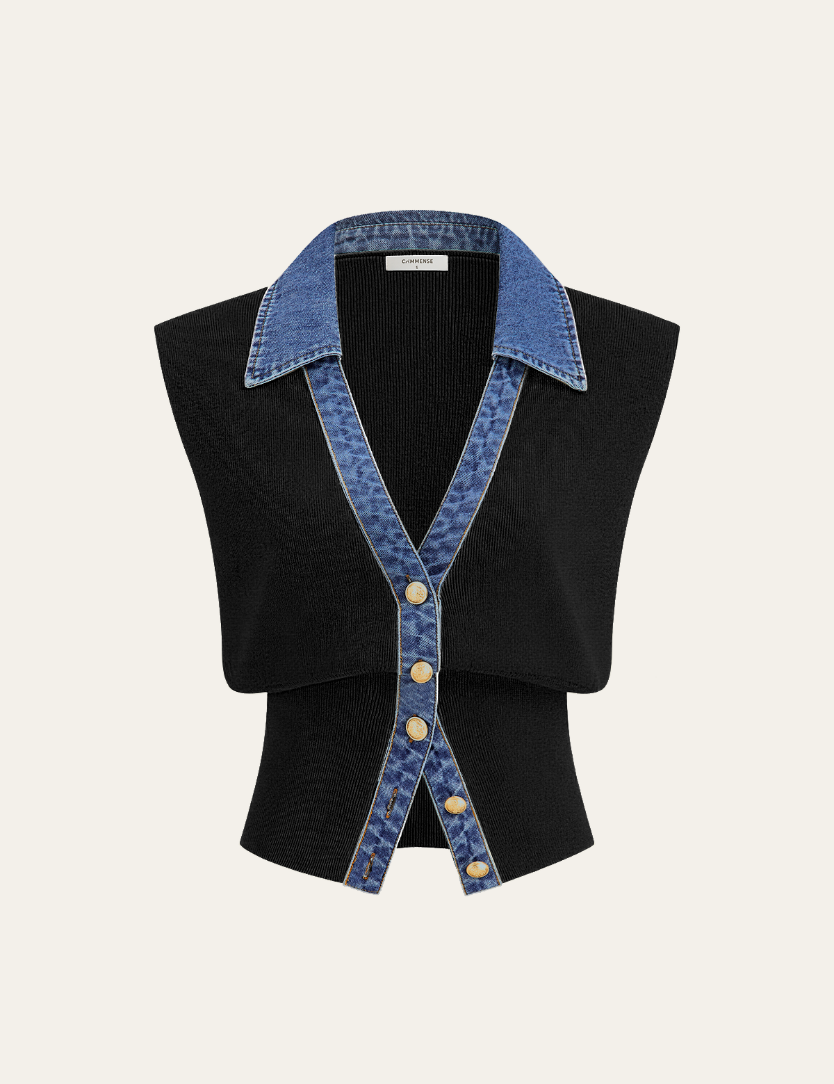 Kamizelka dzianinowa z metalowym guzikiem i denimu