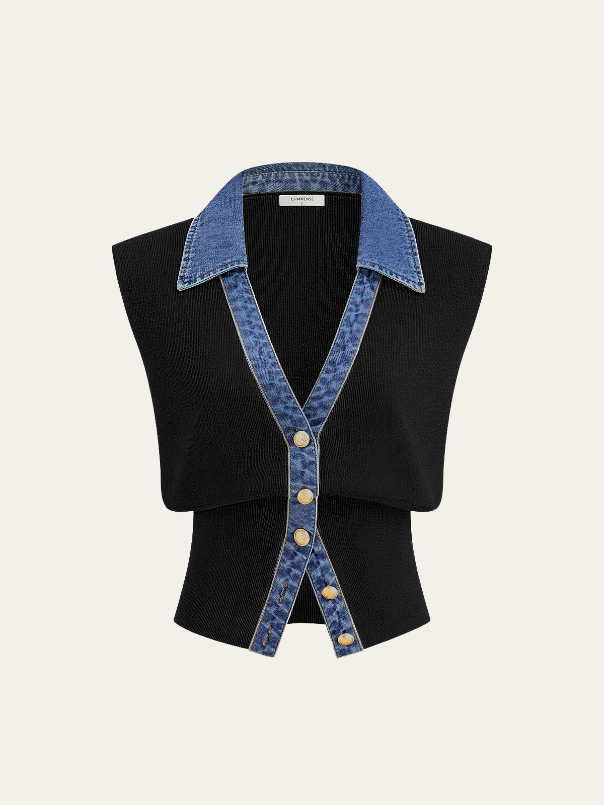 Kamizelka dzianinowa z metalowym guzikiem i denimu