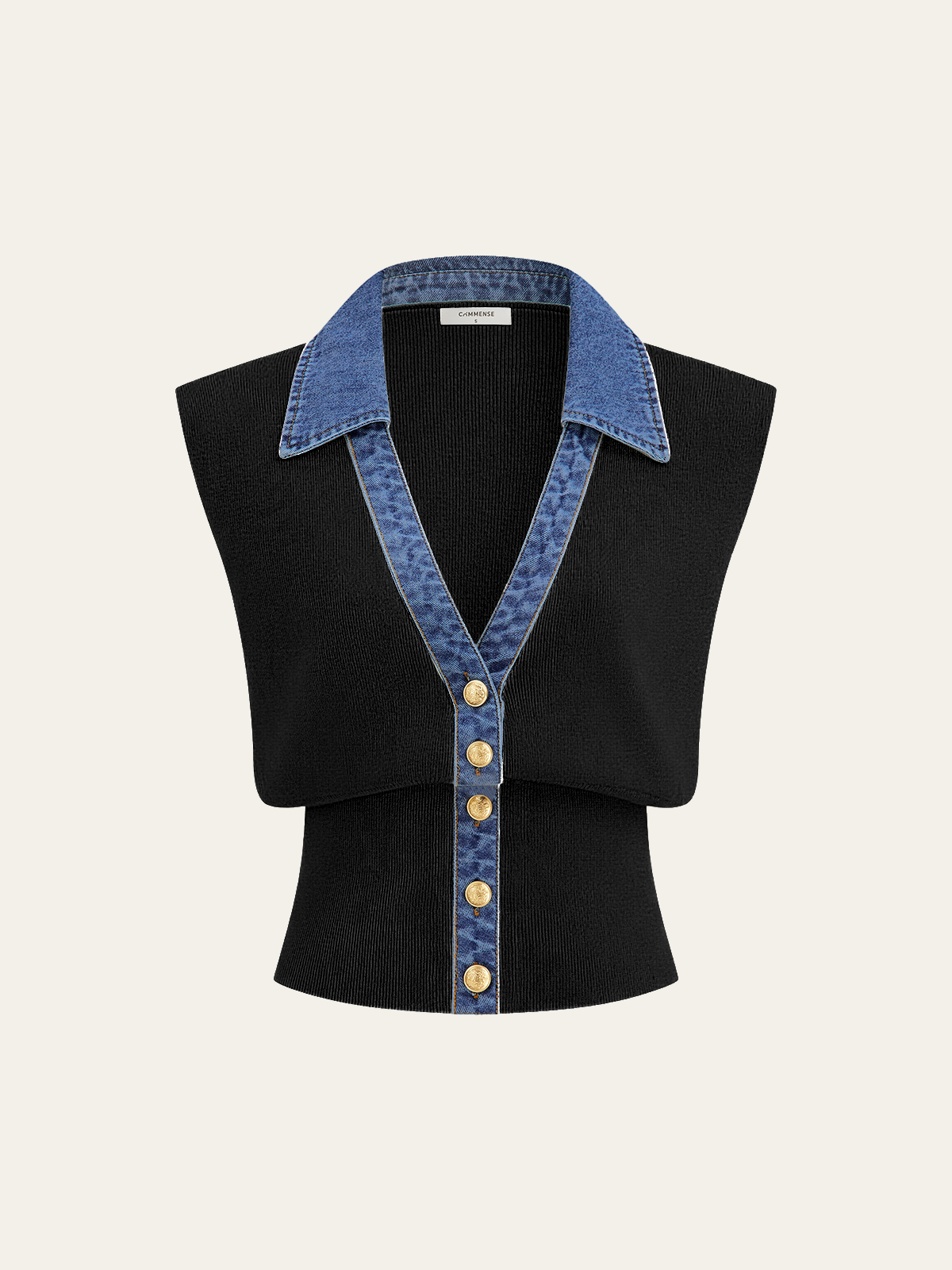 Kamizelka dzianinowa z metalowym guzikiem i denimu