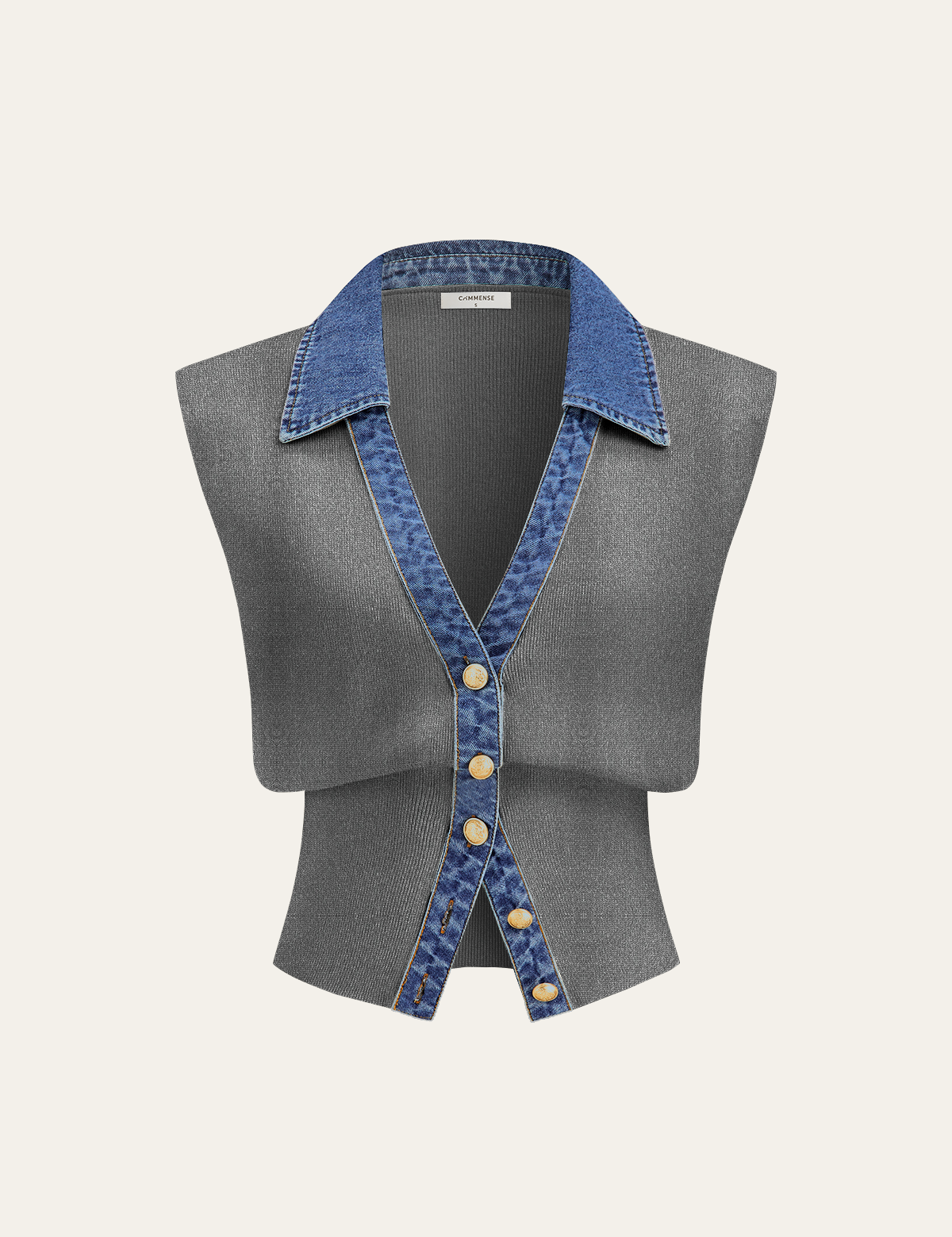Kamizelka dzianinowa z metalowym guzikiem i denimu