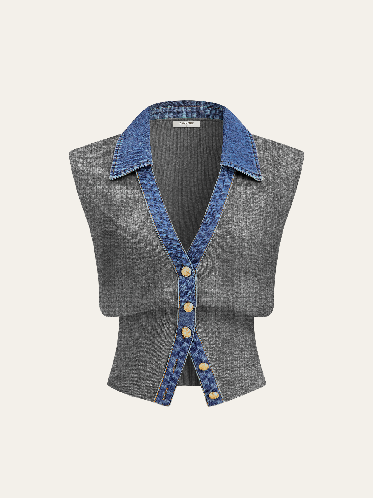 Kamizelka dzianinowa z metalowym guzikiem i denimu