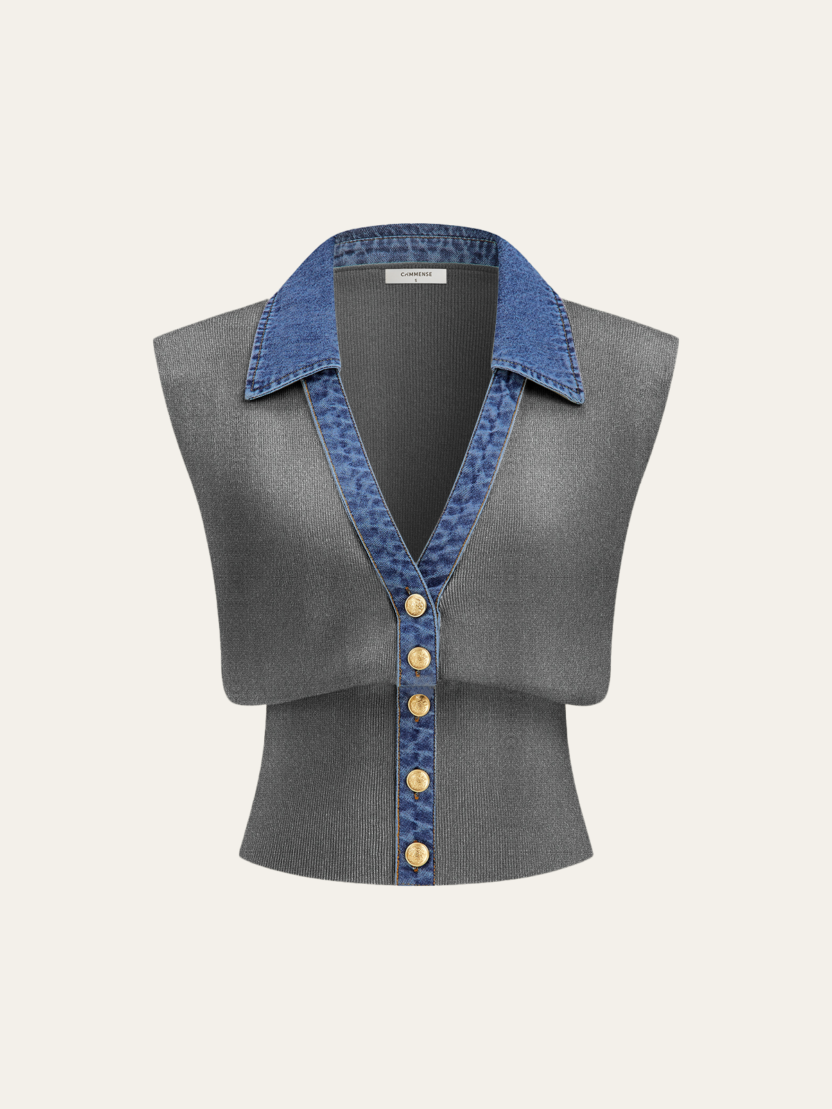 Kamizelka dzianinowa z metalowym guzikiem i denimu