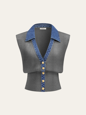 Kamizelka dzianinowa z metalowym guzikiem i denimu