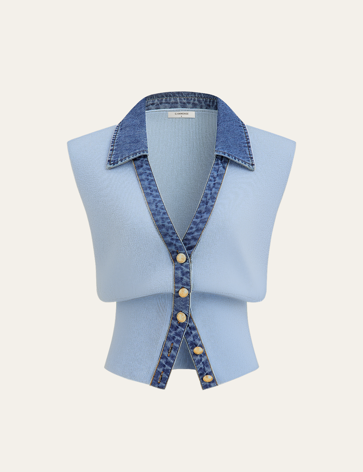 Kamizelka dzianinowa z metalowym guzikiem i denimu