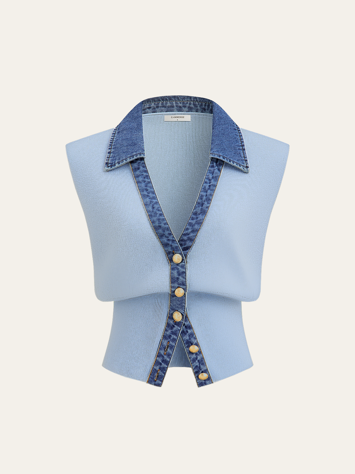 Kamizelka dzianinowa z metalowym guzikiem i denimu