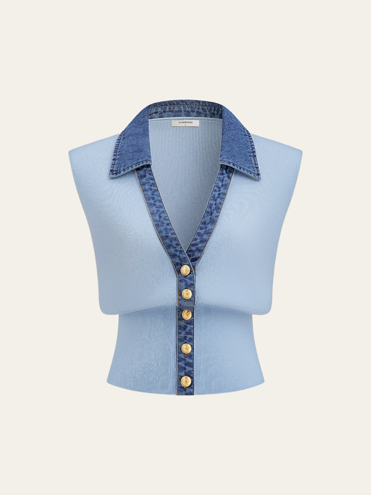 Kamizelka dzianinowa z metalowym guzikiem i denimu