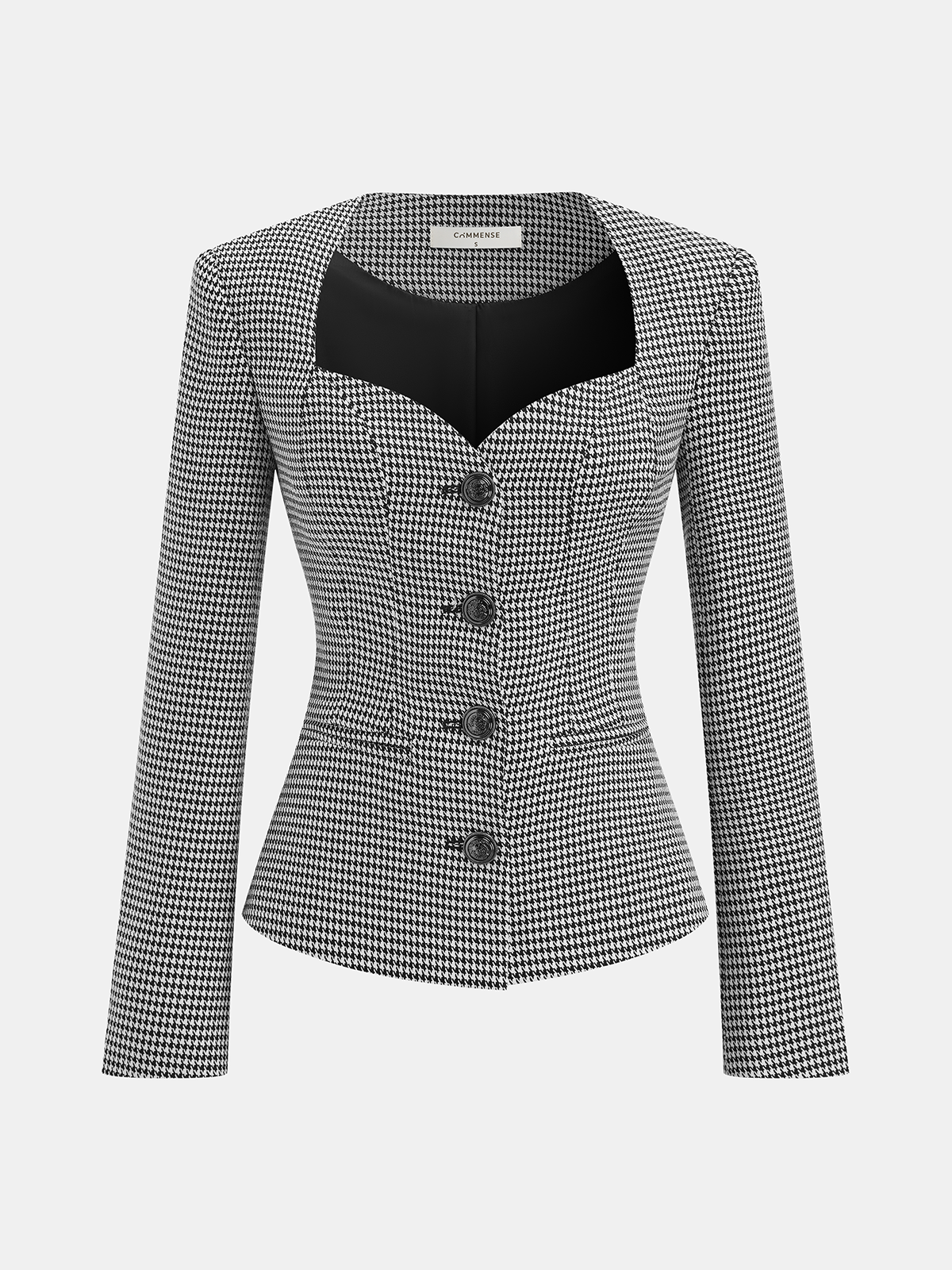 Marynarka z dekoltem w kształcie serca w wzór houndstooth