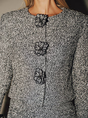 Marynarka Tweed z 3D Kwiatowym Wzorem