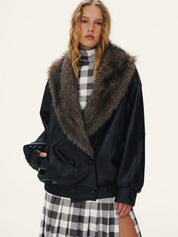 Odłączany Kołnierz z Sztucznego Futra Kurtka z Sztucznej Skóry