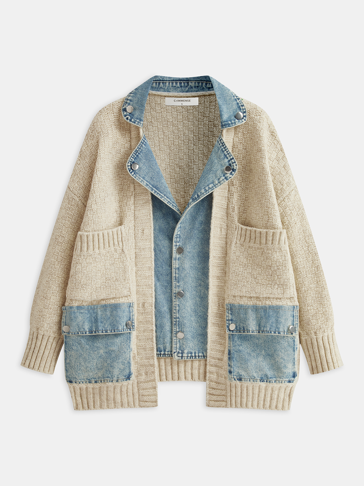 Kardigan z dzianiny z kieszenią w denimie