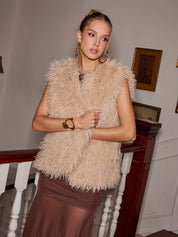 Puchaty Kamizelka V-Neck z Paskiem