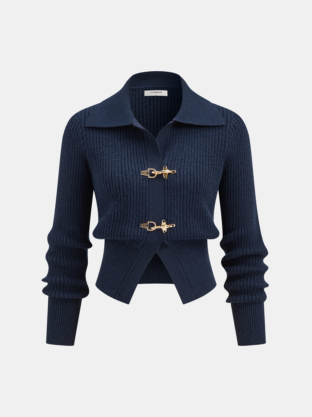 Sweter z krótkim rękawem z metalowym zapięciem i kołnierzem