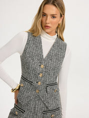 Kamizelka Tweed z Metalowymi Guzikami