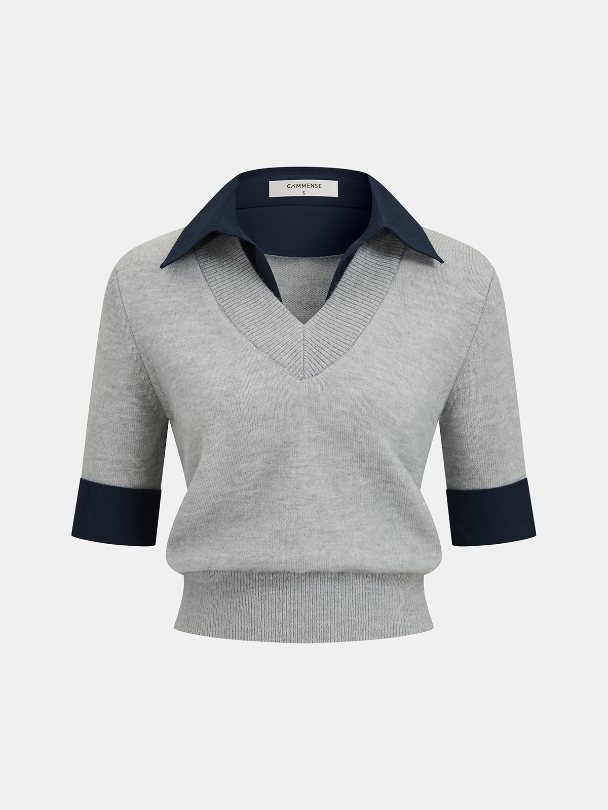 Sweter z Kontrastowym Kołnierzem i Rękawami Elbow